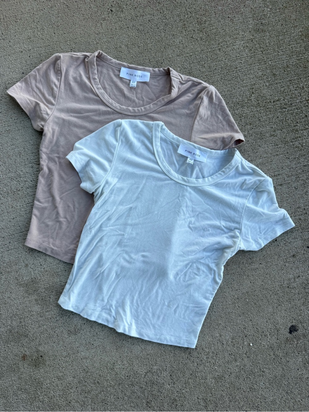 Pink Rose Short Sleeve Tee Pair in White and Mauve Taupe